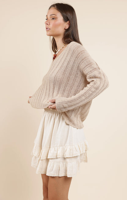  Devon Wide Rib Knit Sweater, Taupe | Sadie & Sage