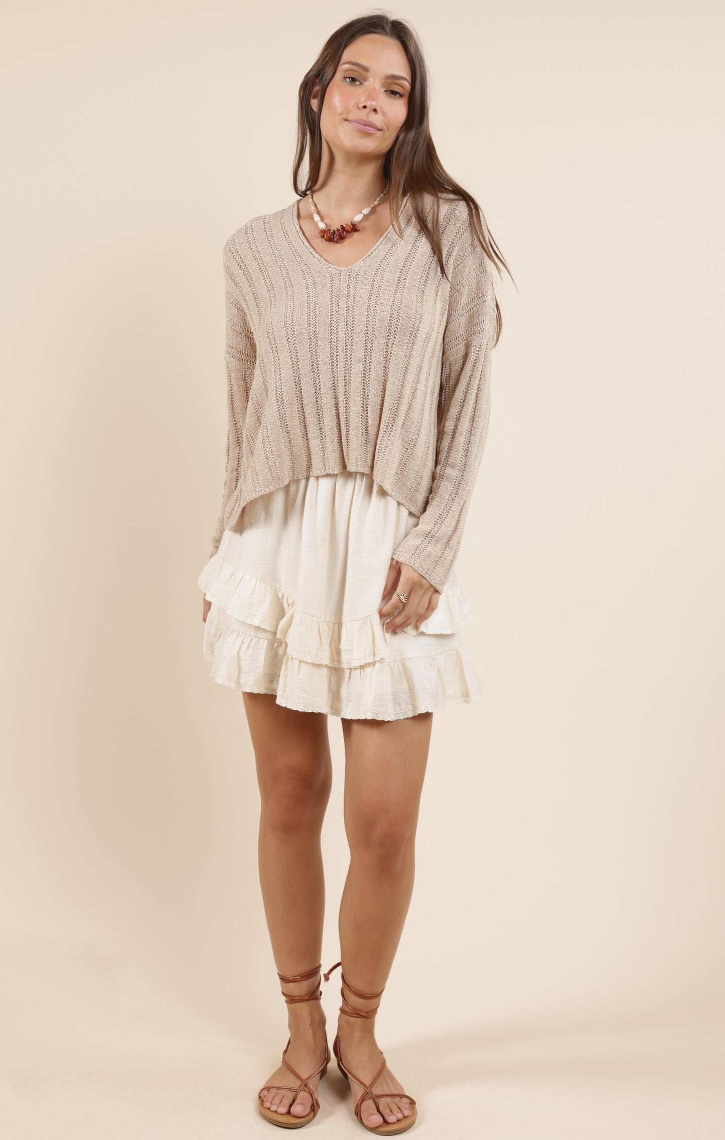  Devon Wide Rib Knit Sweater, Taupe | Sadie & Sage