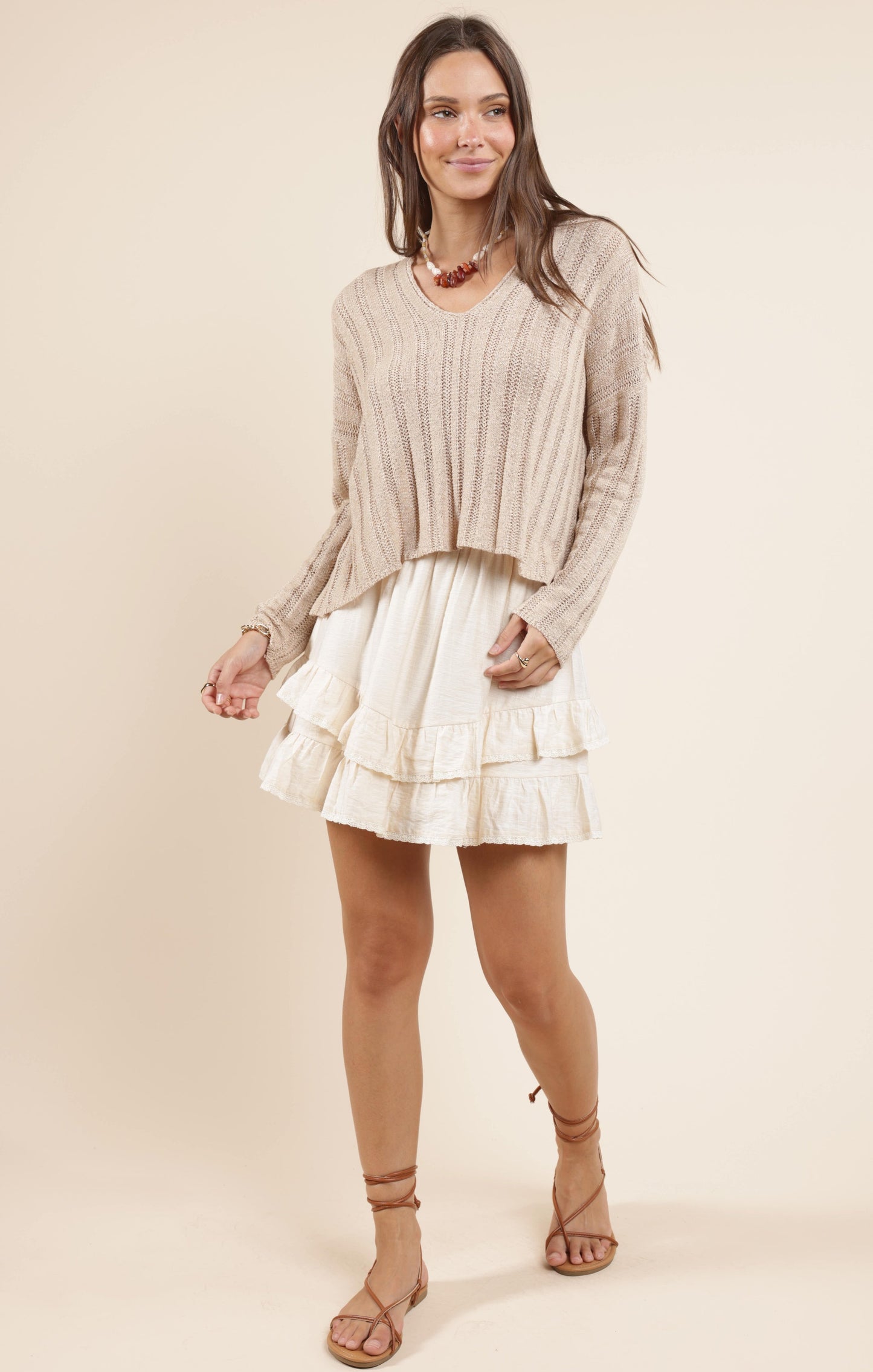  Devon Wide Rib Knit Sweater, Taupe | Sadie & Sage
