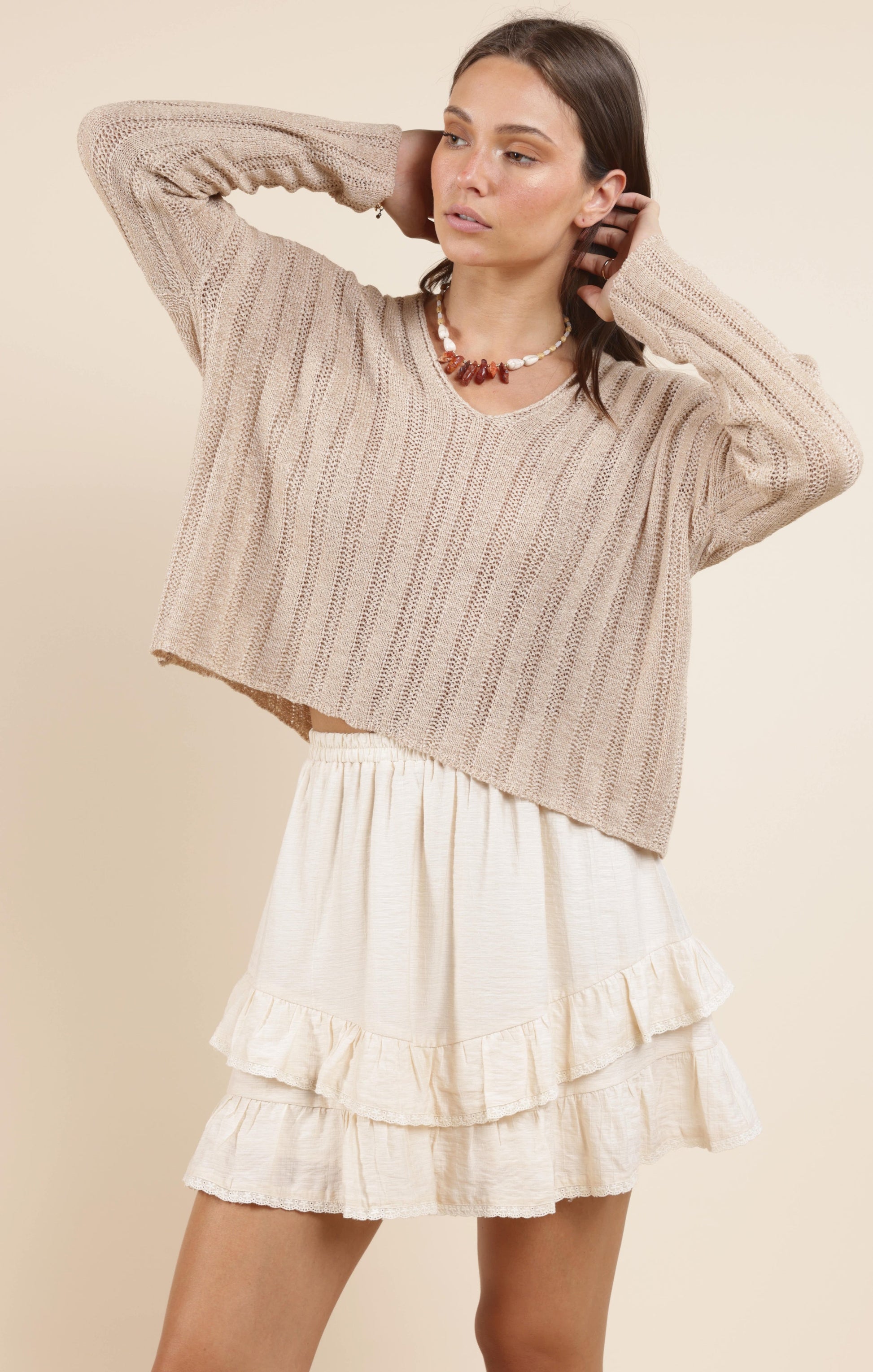  Devon Wide Rib Knit Sweater, Taupe | Sadie & Sage