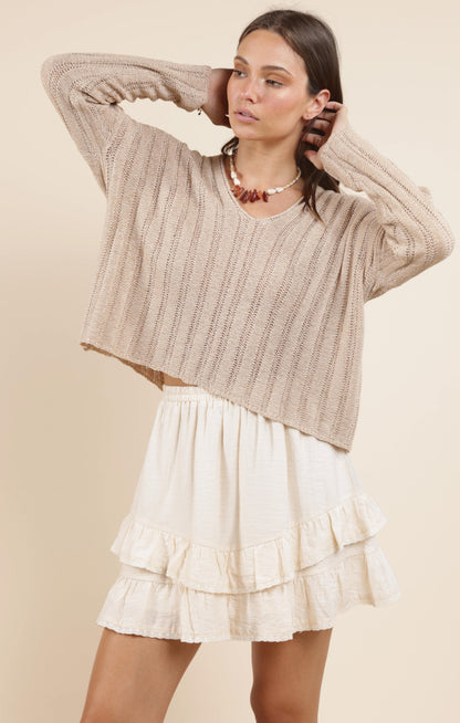  Devon Wide Rib Knit Sweater, Taupe | Sadie & Sage
