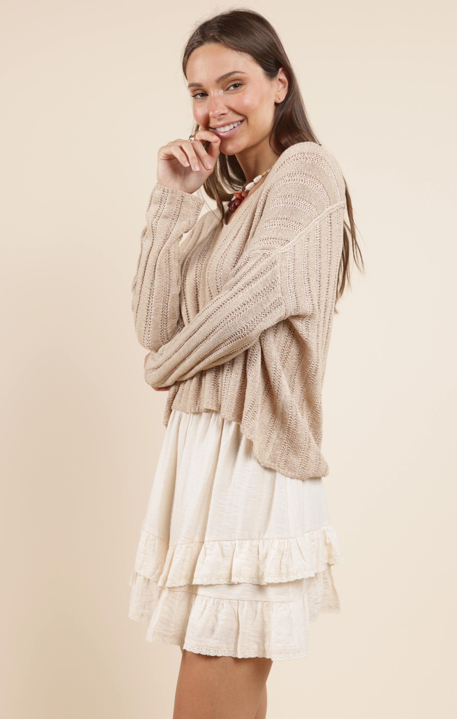  Devon Wide Rib Knit Sweater, Taupe | Sadie & Sage