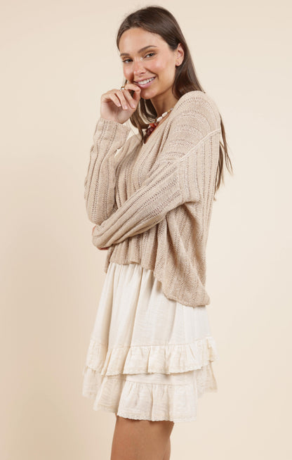  Devon Wide Rib Knit Sweater, Taupe | Sadie & Sage