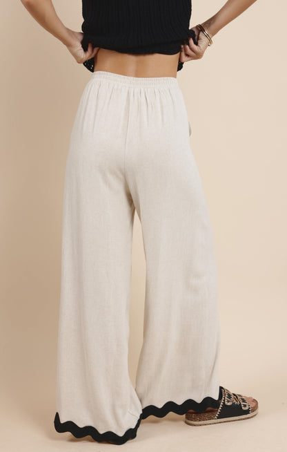  Sugarloaf Wavy Trim Elastic Pants, Oatmeal | Sadie & Sage