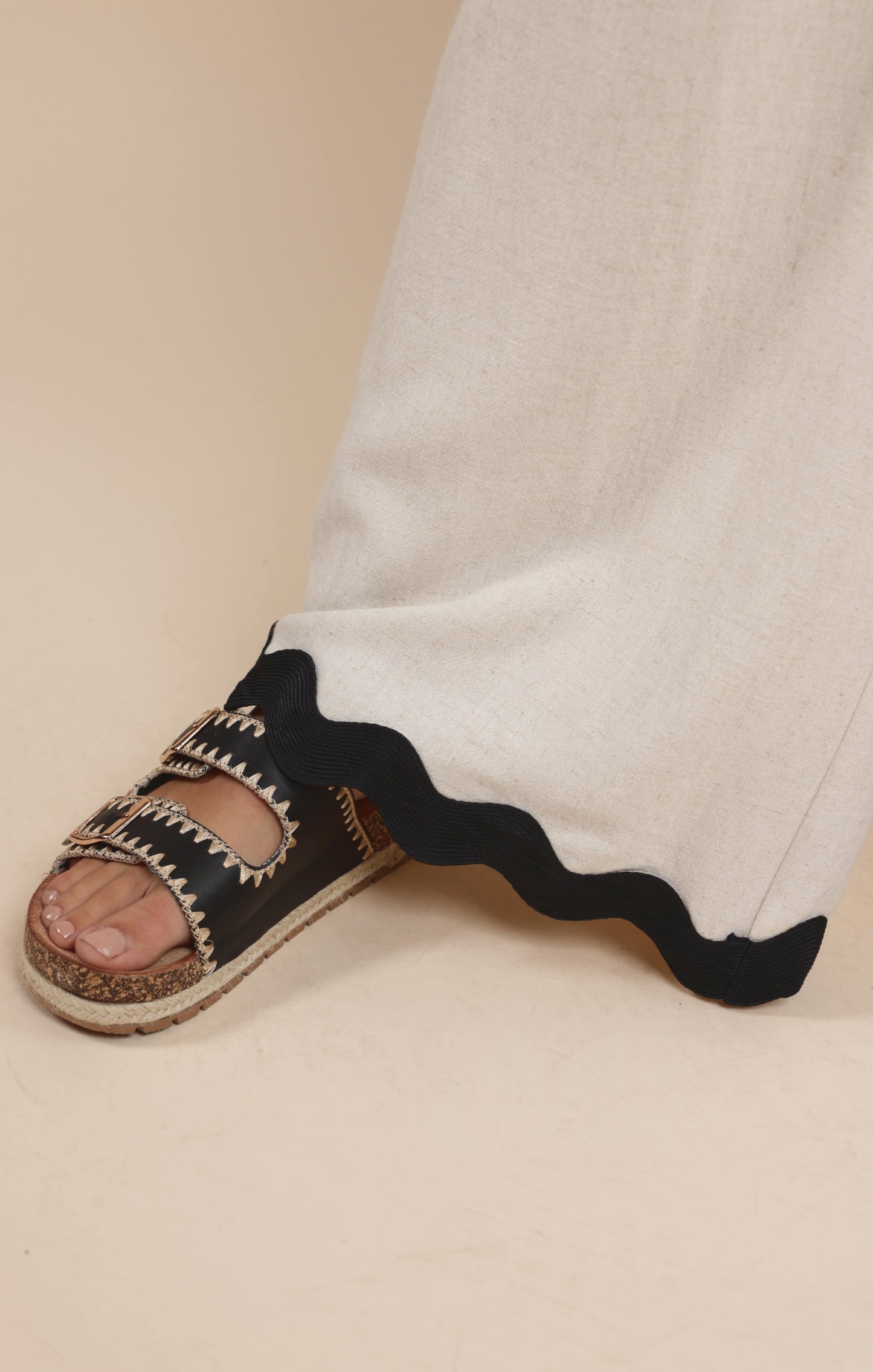  Sugarloaf Wavy Trim Elastic Pants, Oatmeal | Sadie & Sage