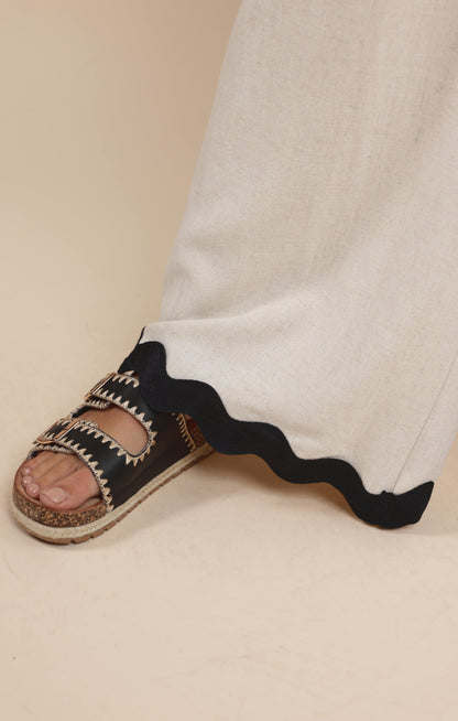  Sugarloaf Wavy Trim Elastic Pants, Oatmeal | Sadie & Sage