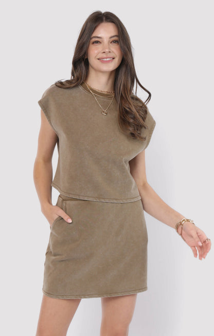  Little Games Terry Mini Skirt, Washed Taupe | Sadie & Sage