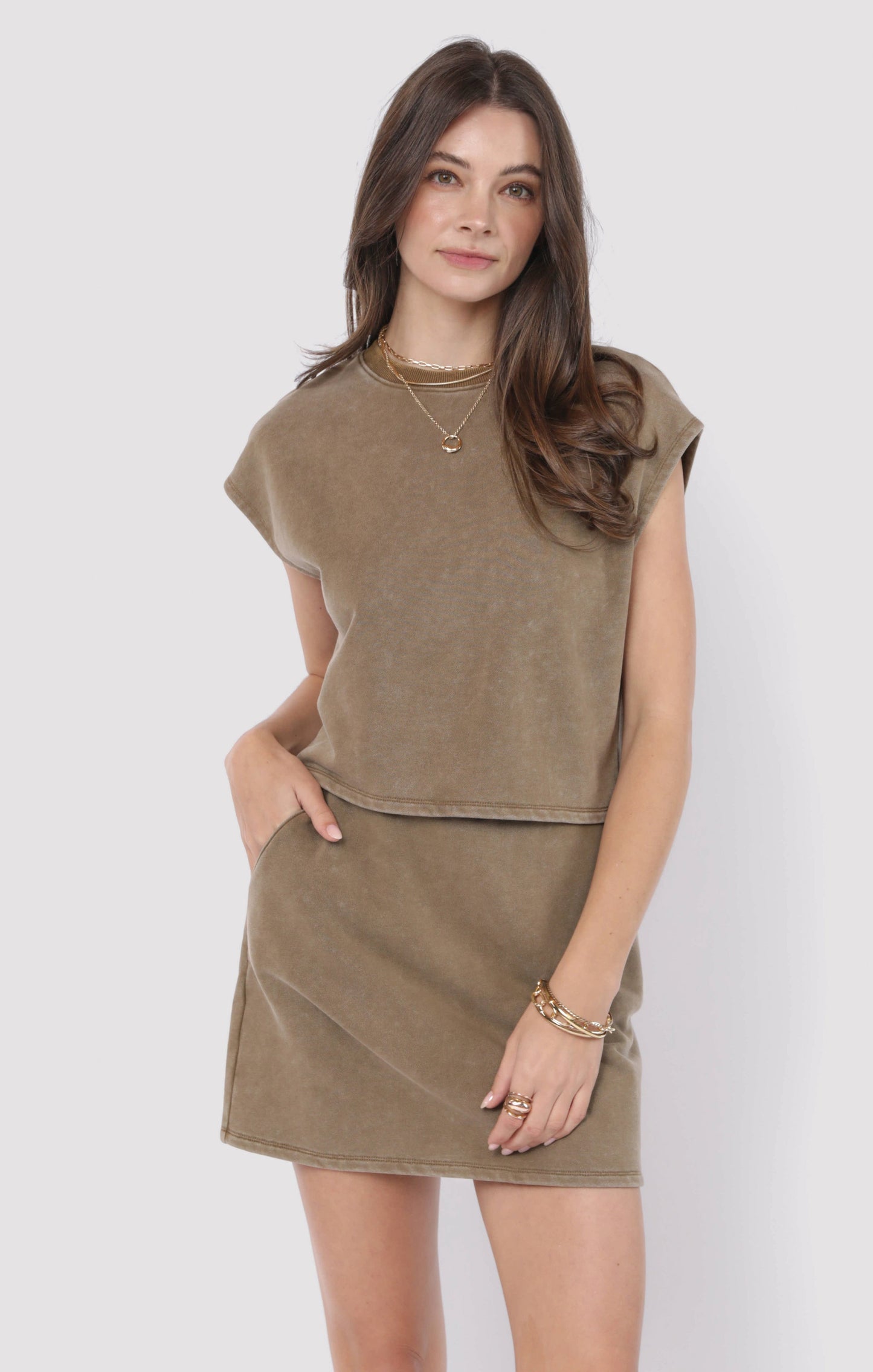  Little Games Terry Mini Skirt, Washed Taupe | Sadie & Sage