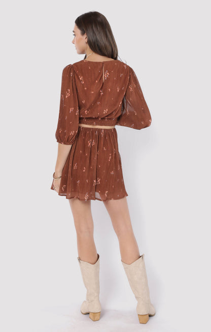  Last Dance Plisse Swing Mini Skirt, Brown Multi | Sadie & Sage