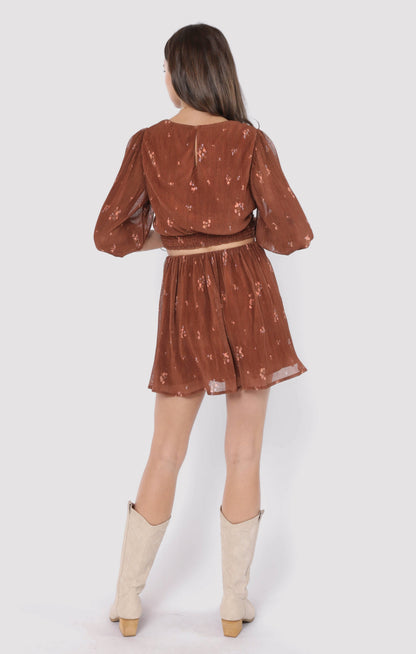  Last Dance Plisse Swing Mini Skirt, Brown Multi | Sadie & Sage