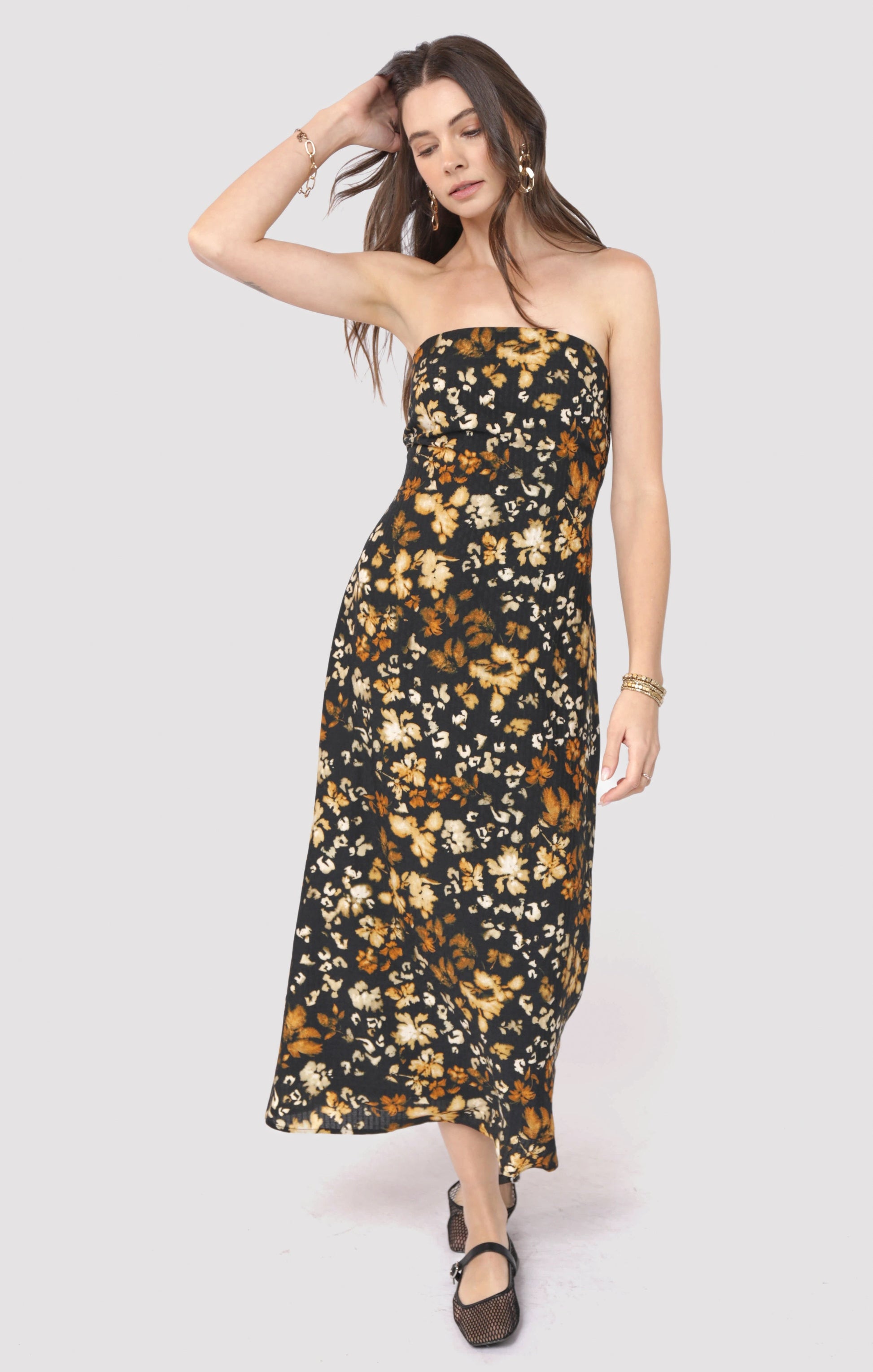  With Ease Tube Midi Dress, Black Multi | Sadie & Sage