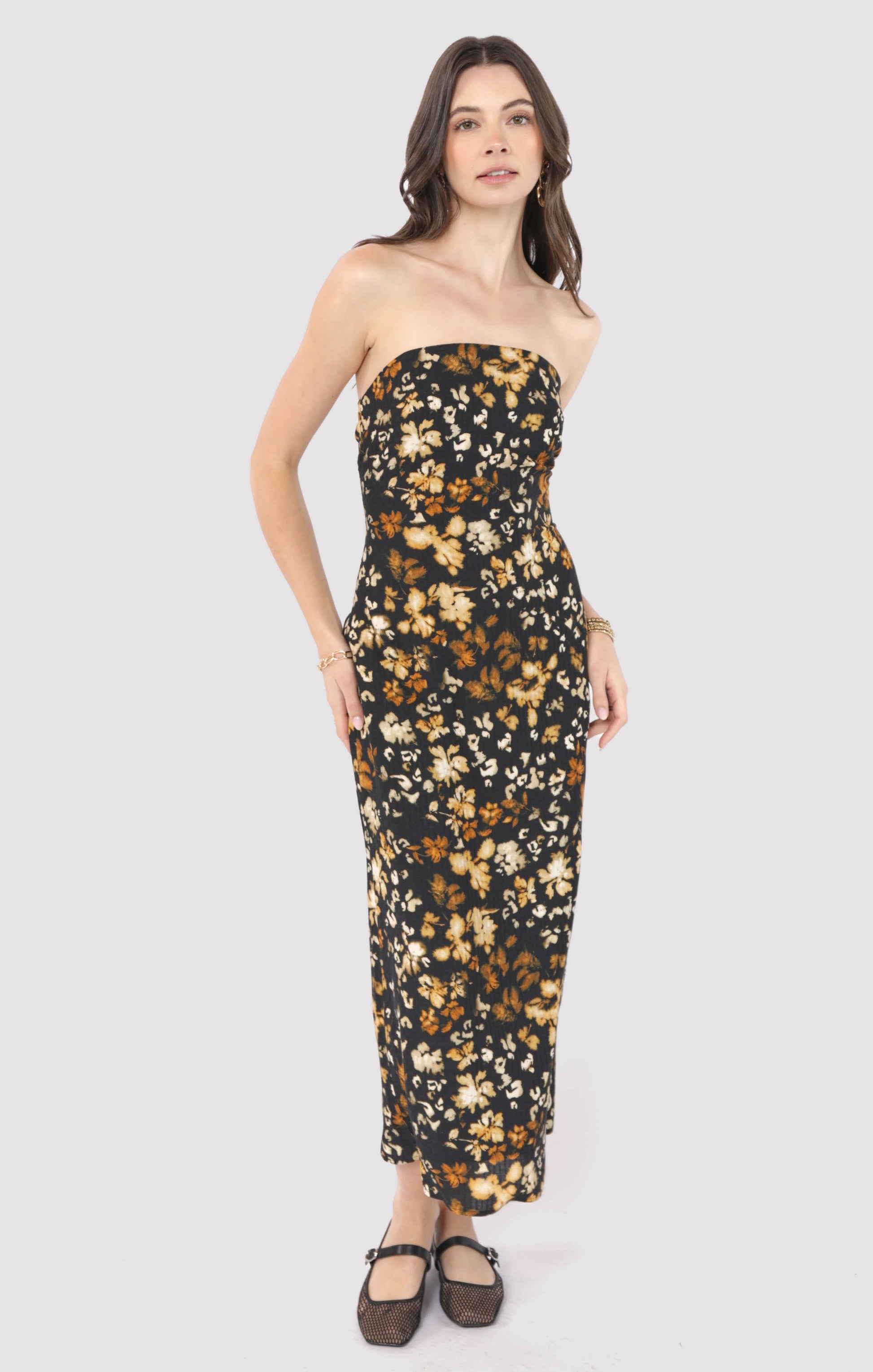  With Ease Tube Midi Dress, Black Multi | Sadie & Sage