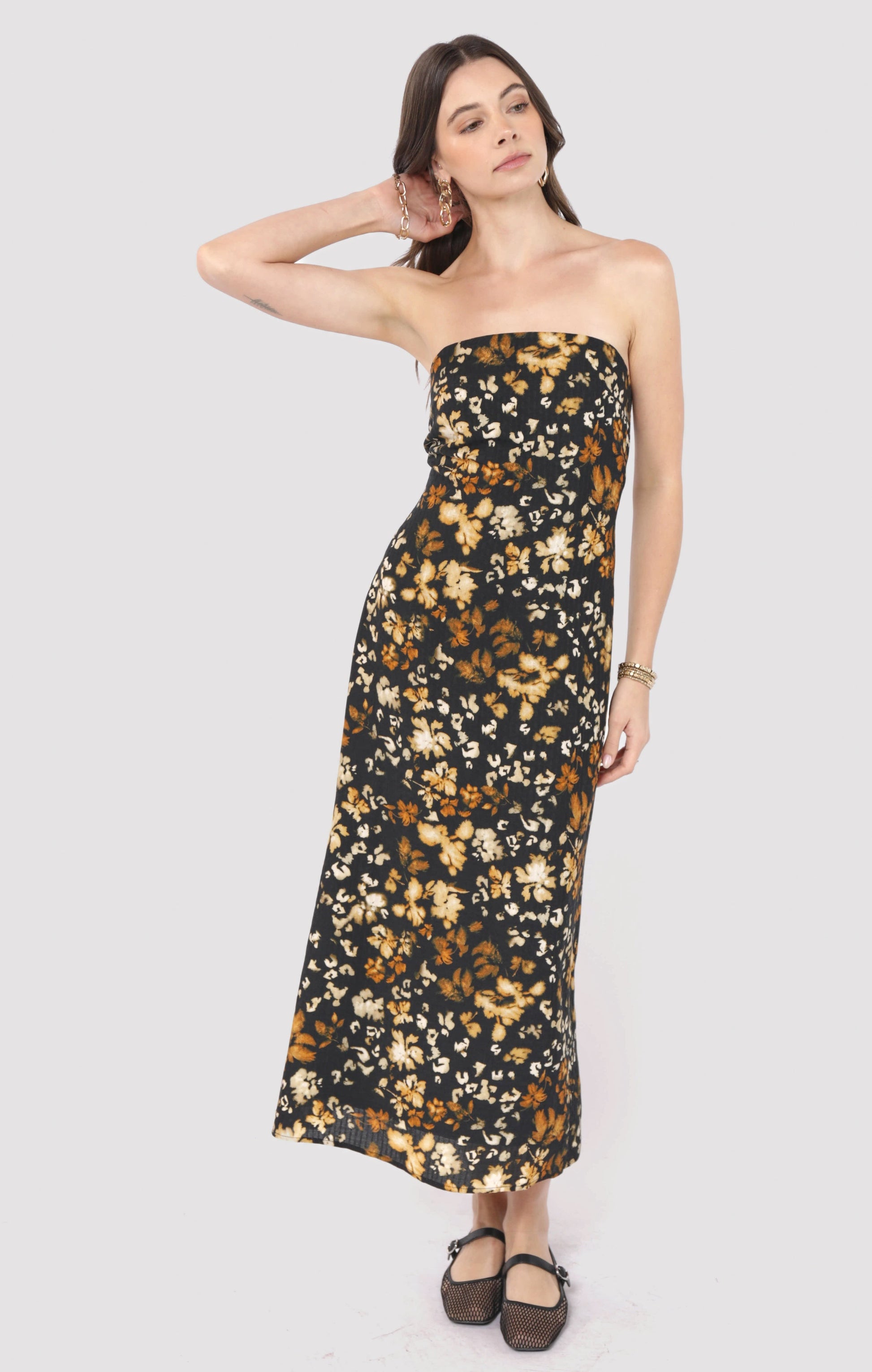  With Ease Tube Midi Dress, Black Multi | Sadie & Sage