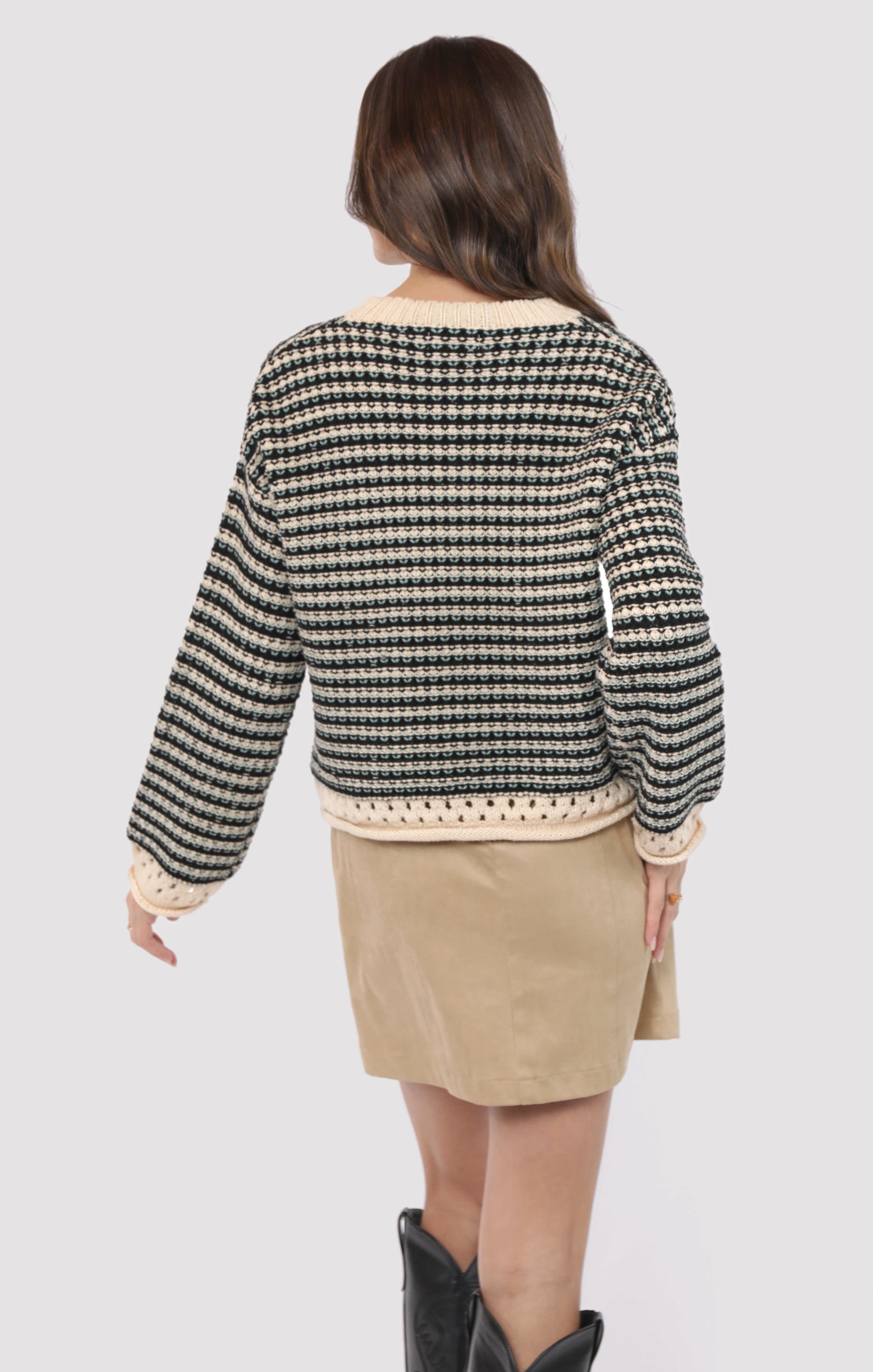  Samantha Contrast Trim Sweater, Black Multi | Sadie & Sage