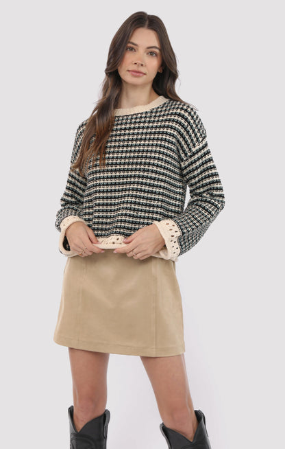  Samantha Contrast Trim Sweater, Black Multi | Sadie & Sage
