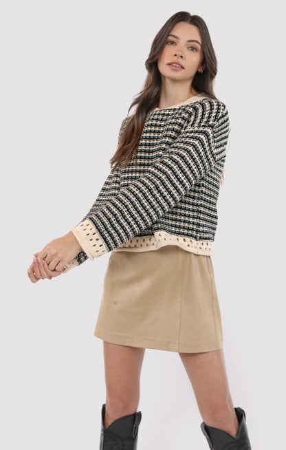  Samantha Contrast Trim Sweater, Black Multi | Sadie & Sage