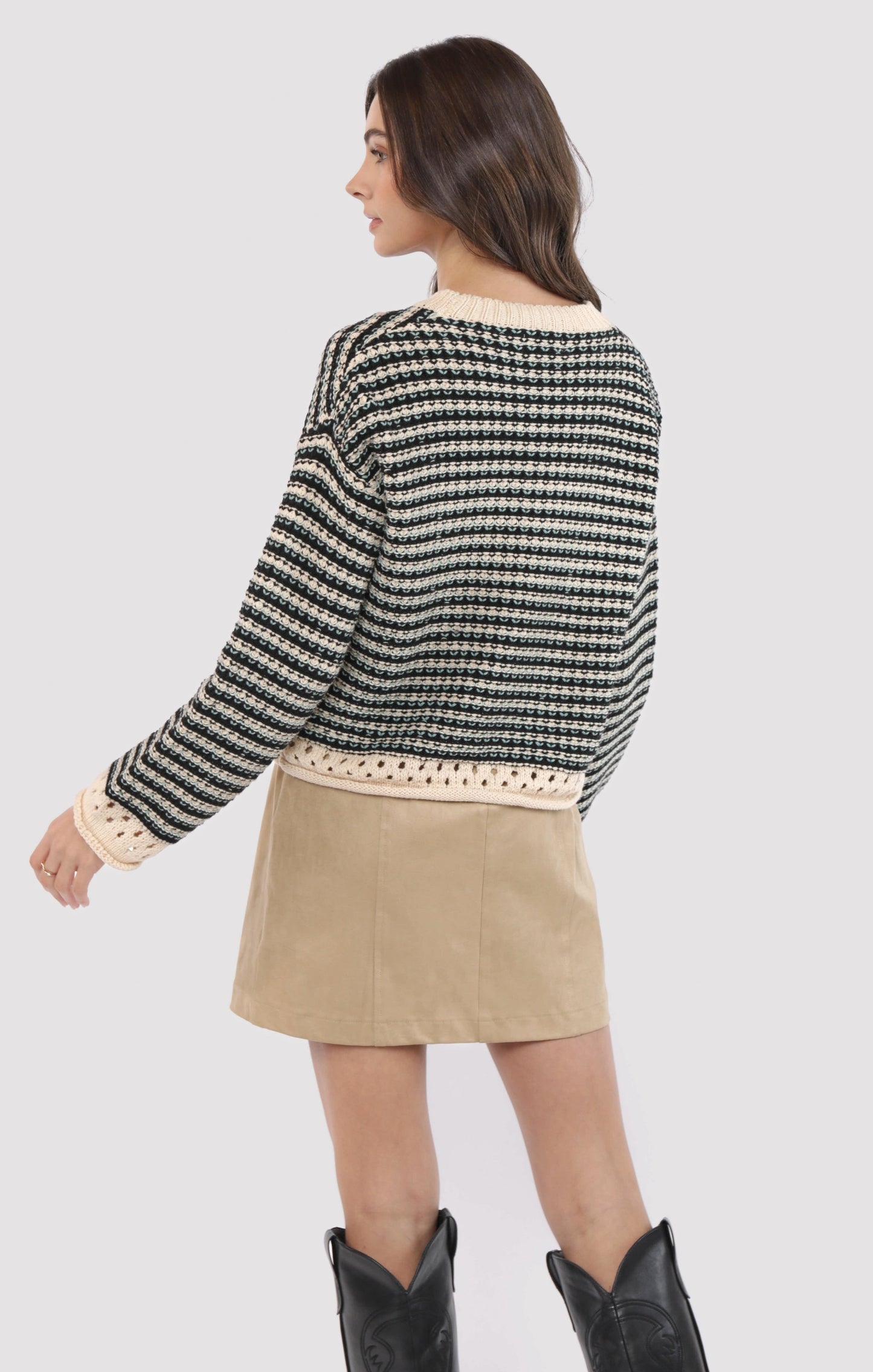  Samantha Contrast Trim Sweater, Black Multi | Sadie & Sage