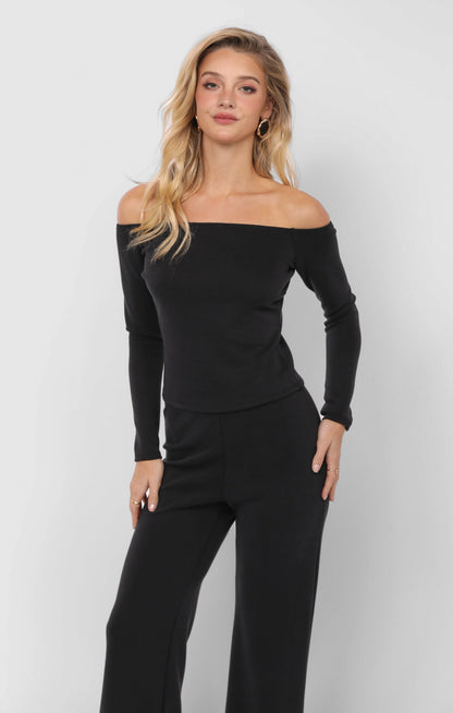  Hustle Off Shoulder Knit Top, Black | Sadie & Sage