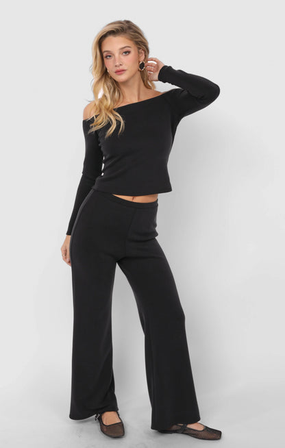  Hustle Off Shoulder Knit Top, Black | Sadie & Sage