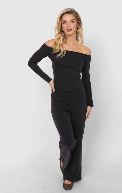  Hustle Off Shoulder Knit Top, Black | Sadie & Sage
