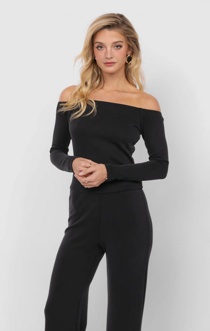  Hustle Off Shoulder Knit Top, Black | Sadie & Sage