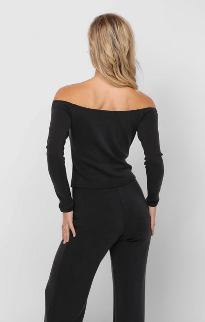  Hustle Off Shoulder Knit Top, Black | Sadie & Sage