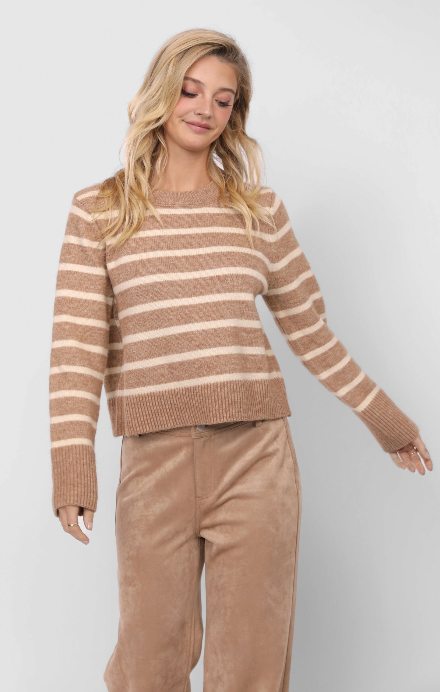  Sheri Striped Sweater, Taupe Cream | Sadie & Sage