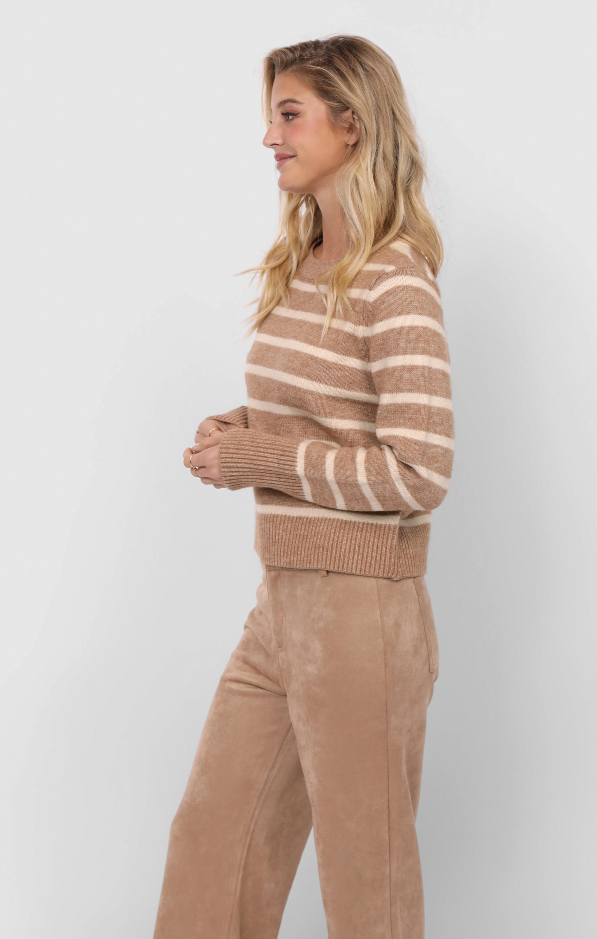  Sheri Striped Sweater, Taupe Cream | Sadie & Sage