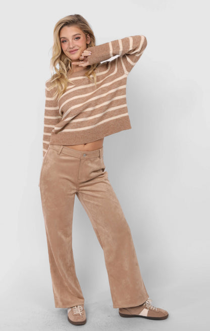  Sheri Striped Sweater, Taupe Cream | Sadie & Sage