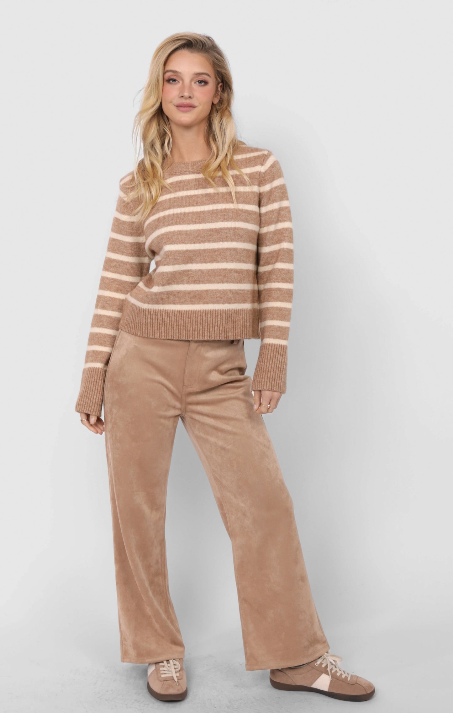  Sheri Striped Sweater, Taupe Cream | Sadie & Sage