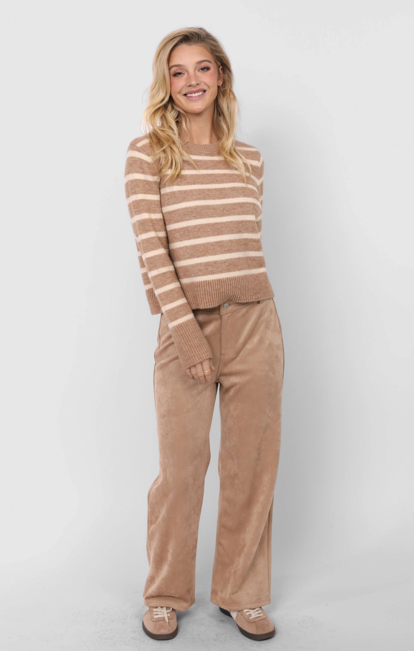  Sheri Striped Sweater, Taupe Cream | Sadie & Sage