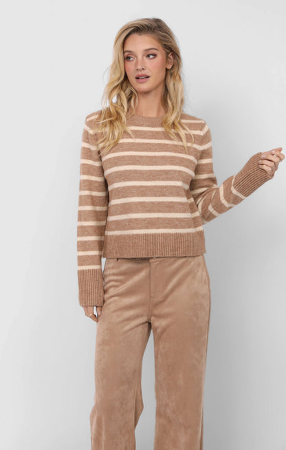  Sheri Striped Sweater, Taupe Cream | Sadie & Sage