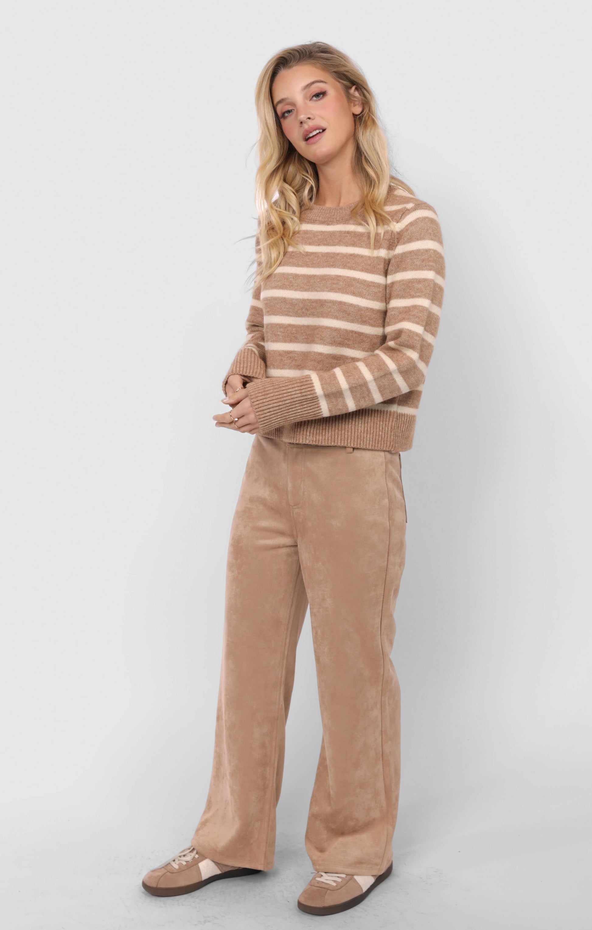  Sheri Striped Sweater, Taupe Cream | Sadie & Sage