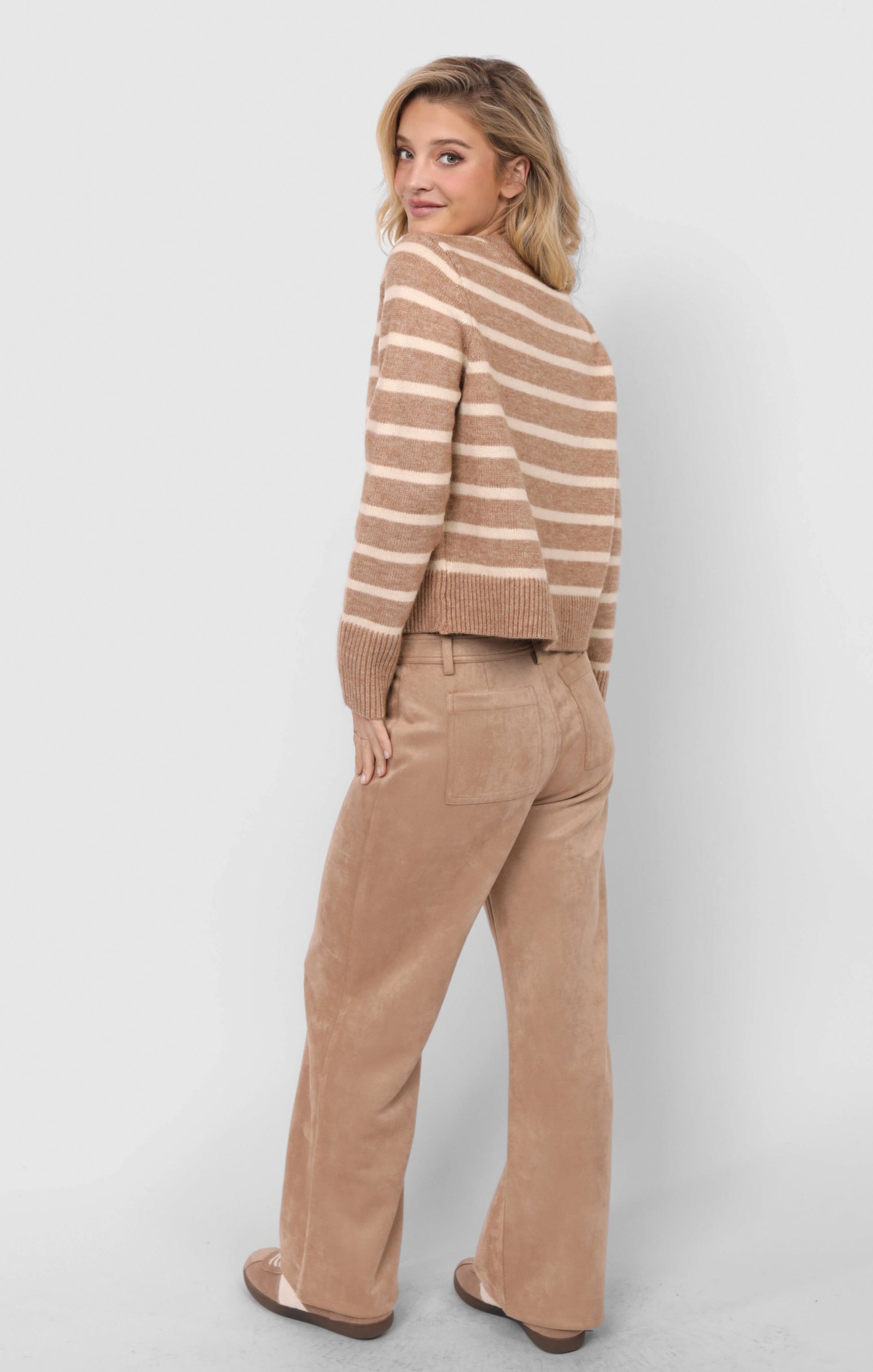  Sheri Striped Sweater, Taupe Cream | Sadie & Sage