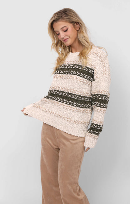  Loosen Up Striped Sweater, Olive Multi | Sadie & Sage