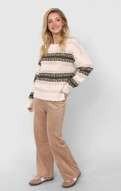  Loosen Up Striped Sweater, Olive Multi | Sadie & Sage