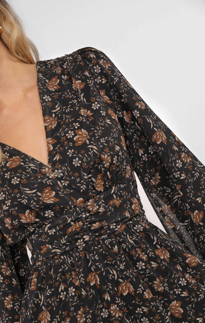  Timeless Flowy Elastic Waist Romper, Black Multi | Sadie & Sage