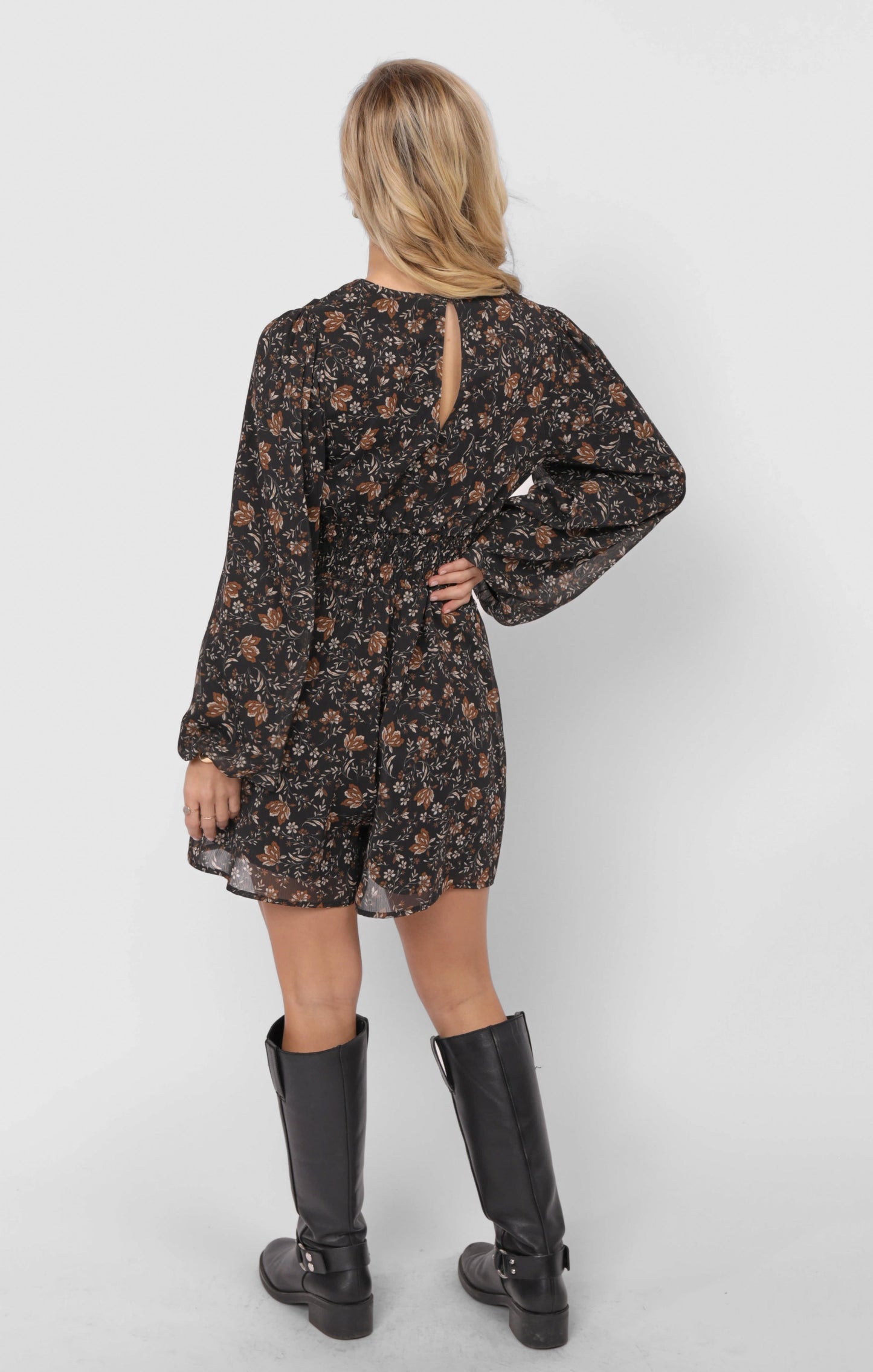  Timeless Flowy Elastic Waist Romper, Black Multi | Sadie & Sage