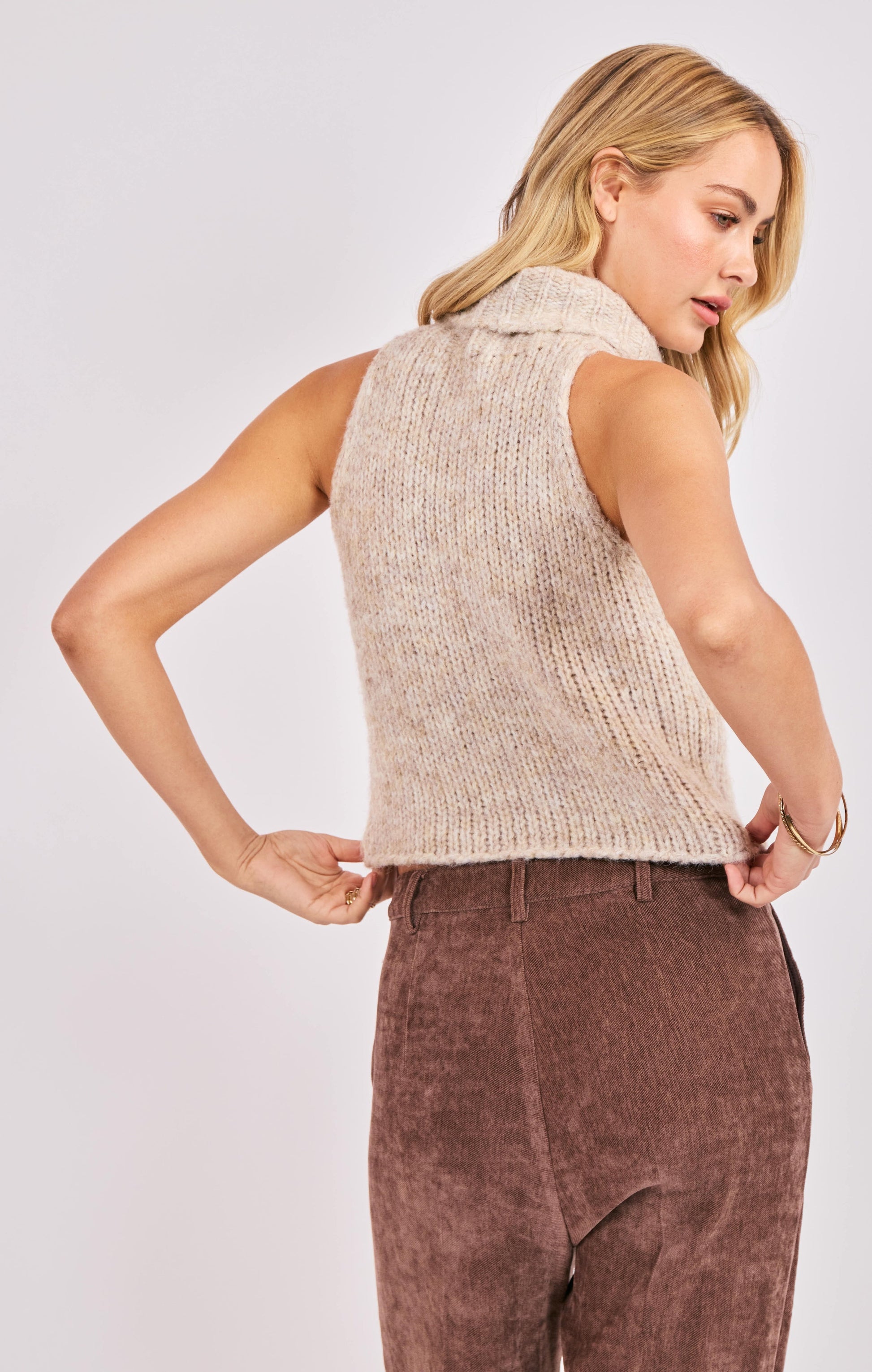  Saylor Turtleneck Sleeveless Sweater, Oatmeal | Sadie & Sage