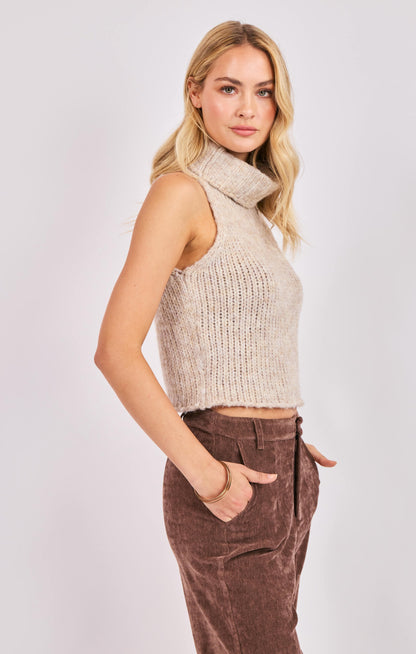  Saylor Turtleneck Sleeveless Sweater, Oatmeal | Sadie & Sage