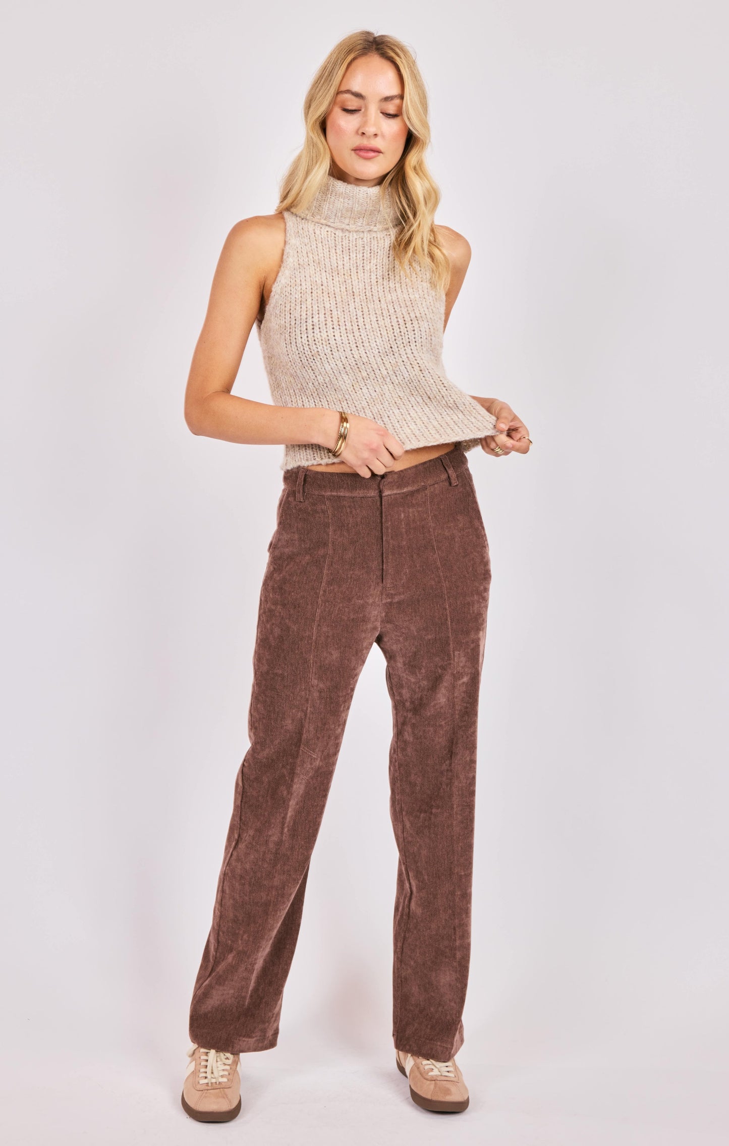  Saylor Turtleneck Sleeveless Sweater, Oatmeal | Sadie & Sage