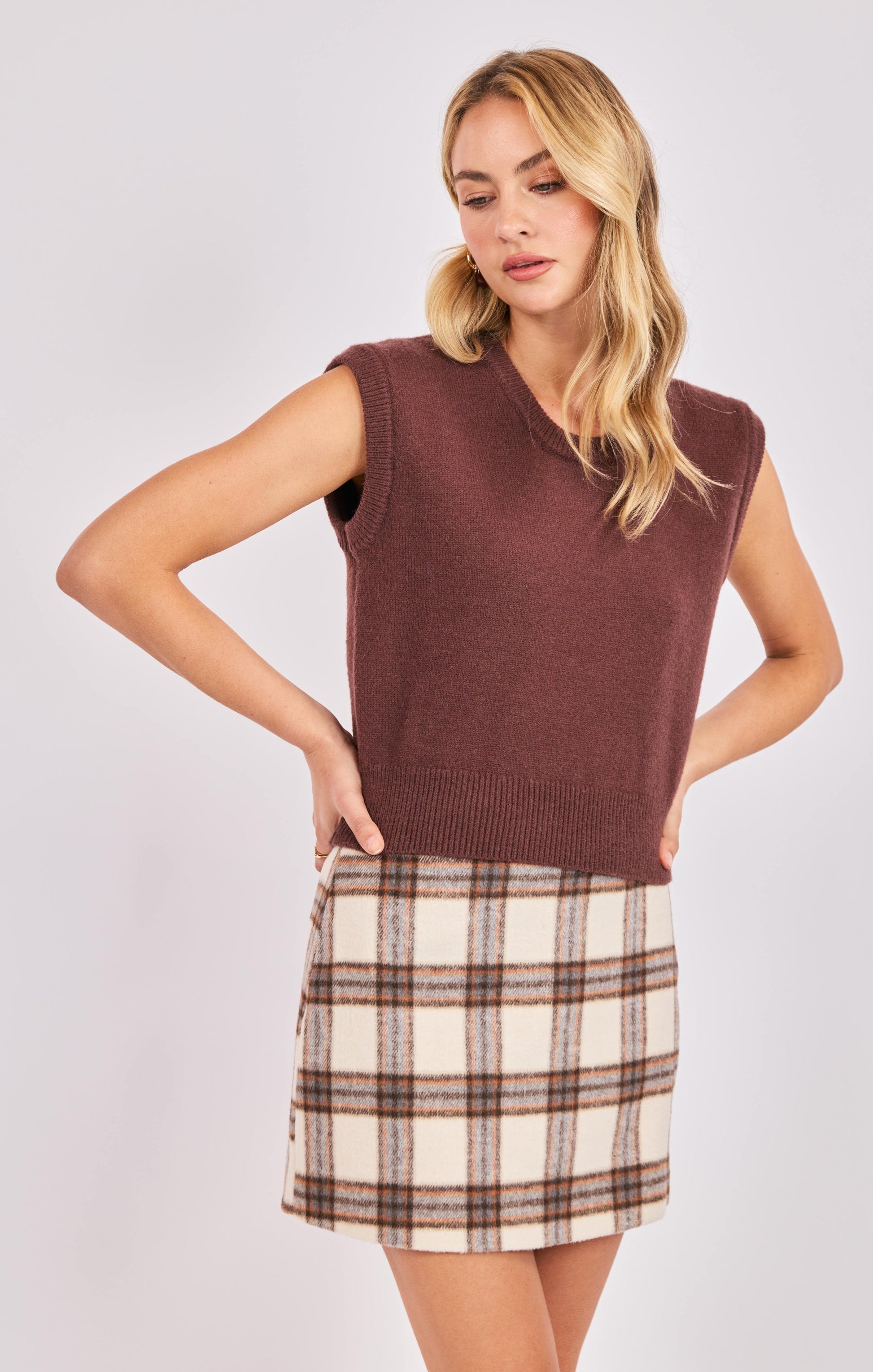  Giselle Sweater Vest, Brown | Sadie & Sage