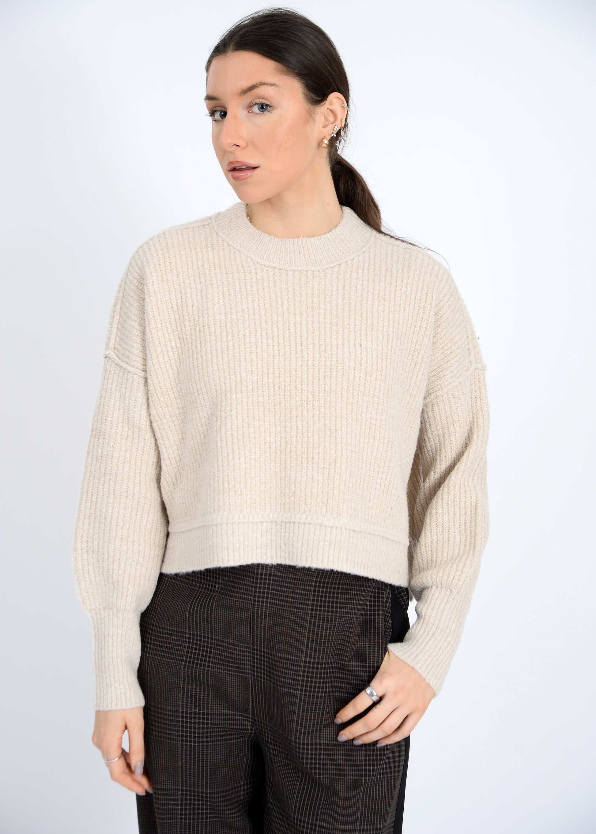 Sumire Crewneck Pullover Sweater, Natural Mix | RD Style