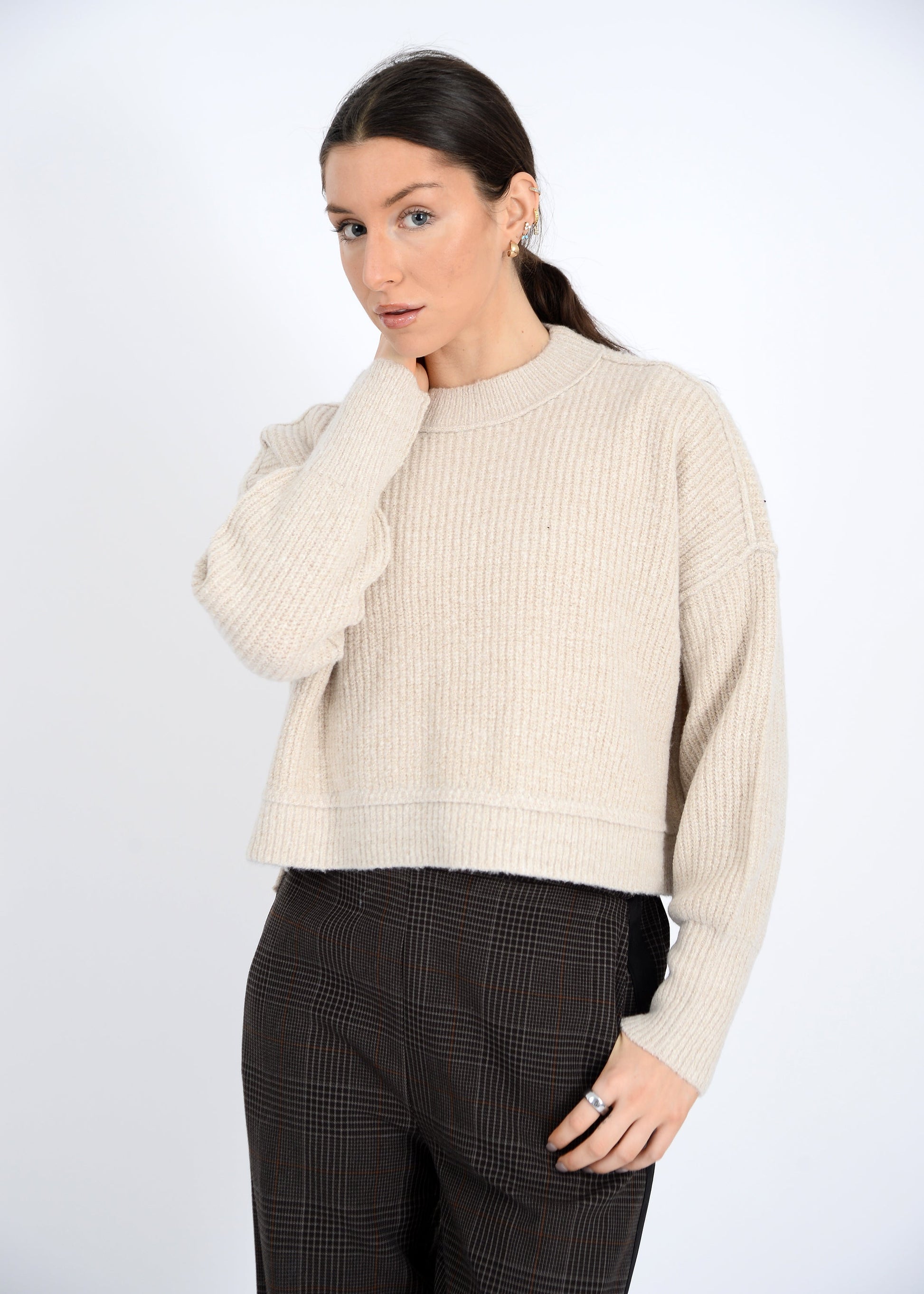  Sumire Crewneck Pullover Sweater, Natural Mix | RD Style