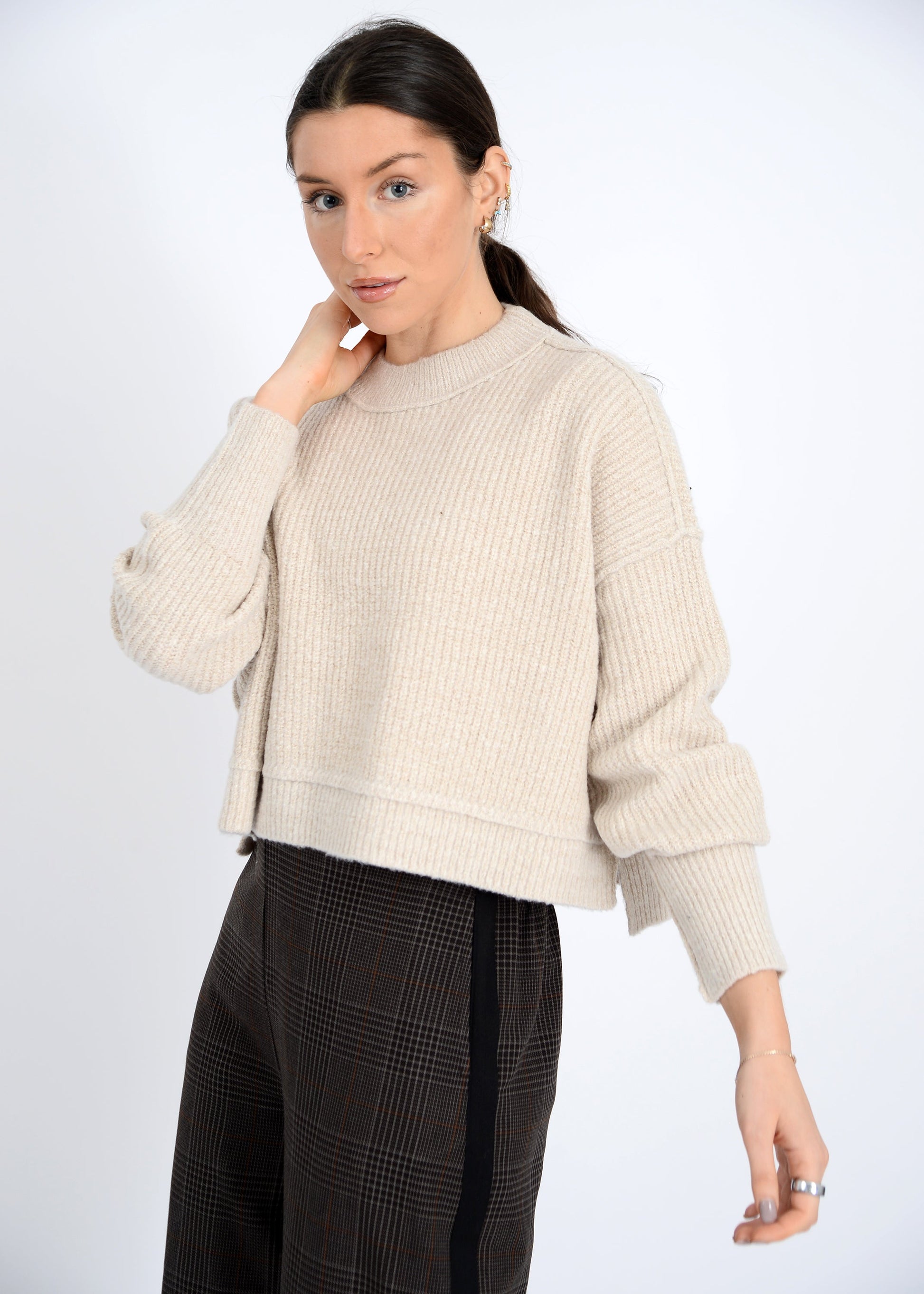  Sumire Crewneck Pullover Sweater, Natural Mix | RD Style