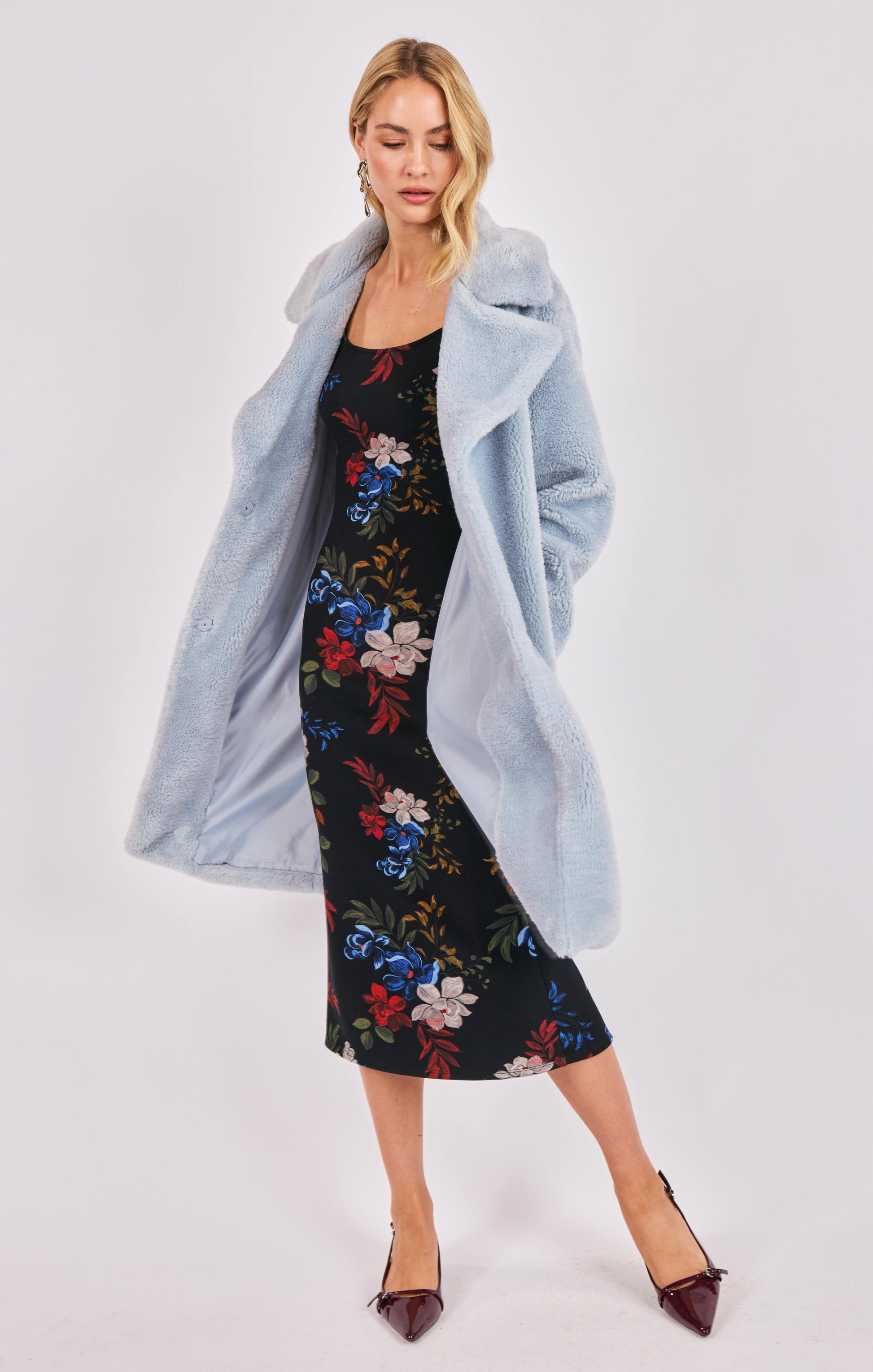  Marquee Lights Faux Shearling Coat, Sky Blue | Sadie & Sage