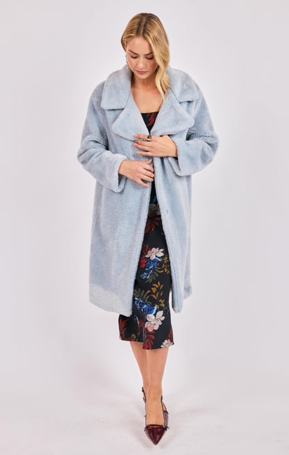  Marquee Lights Faux Shearling Coat, Sky Blue | Sadie & Sage