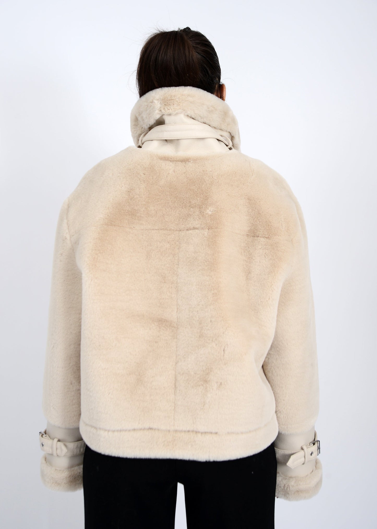  Mink Faux Fur Vegan Leather Jacket, Oat | RD Style