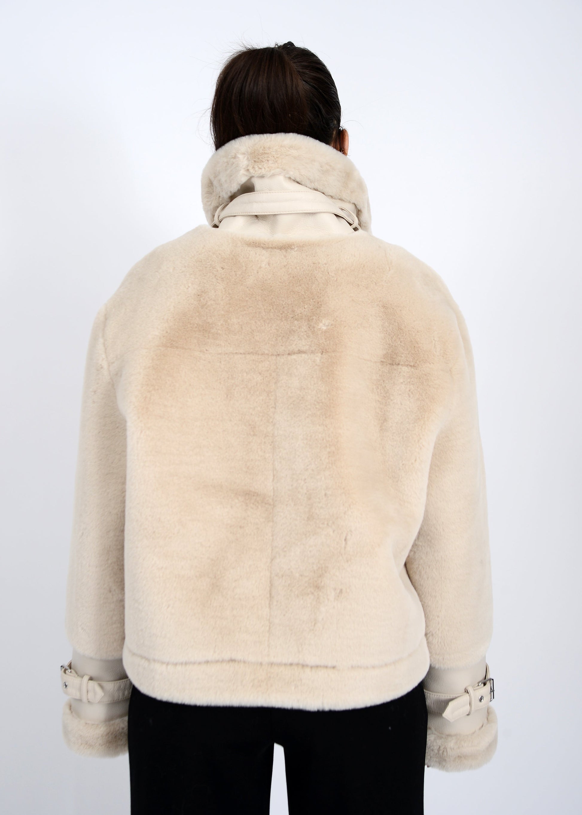  Mink Faux Fur Vegan Leather Jacket, Oat | RD Style