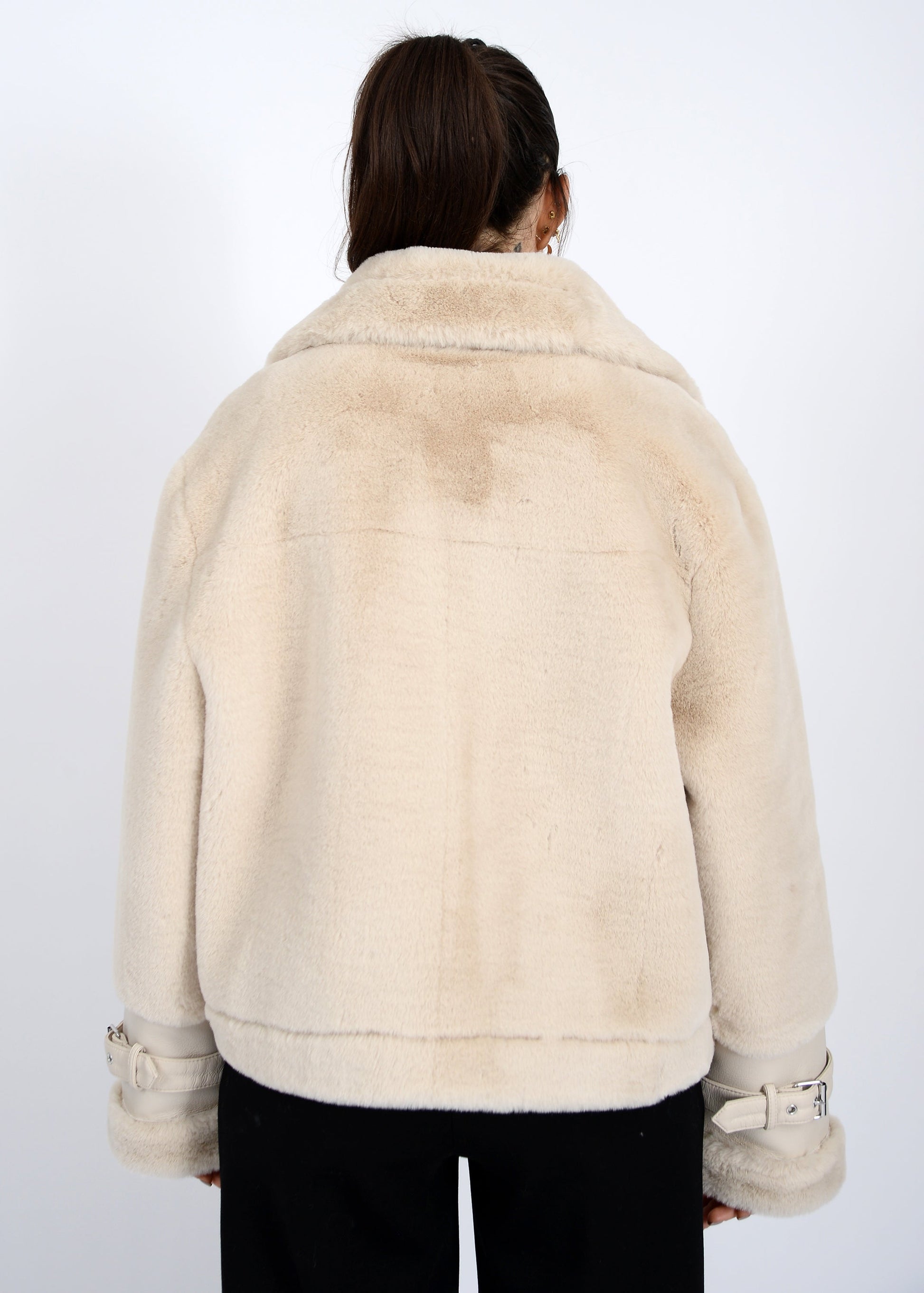  Mink Faux Fur Vegan Leather Jacket, Oat | RD Style